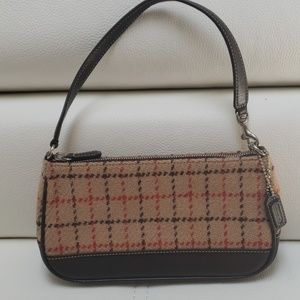 Tan brown and orange plaid wool baguette